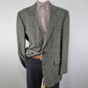 Deansgate Mens Sport Coat Blazer Two Button Soft Gray Lambs Wool Herringbone 46L